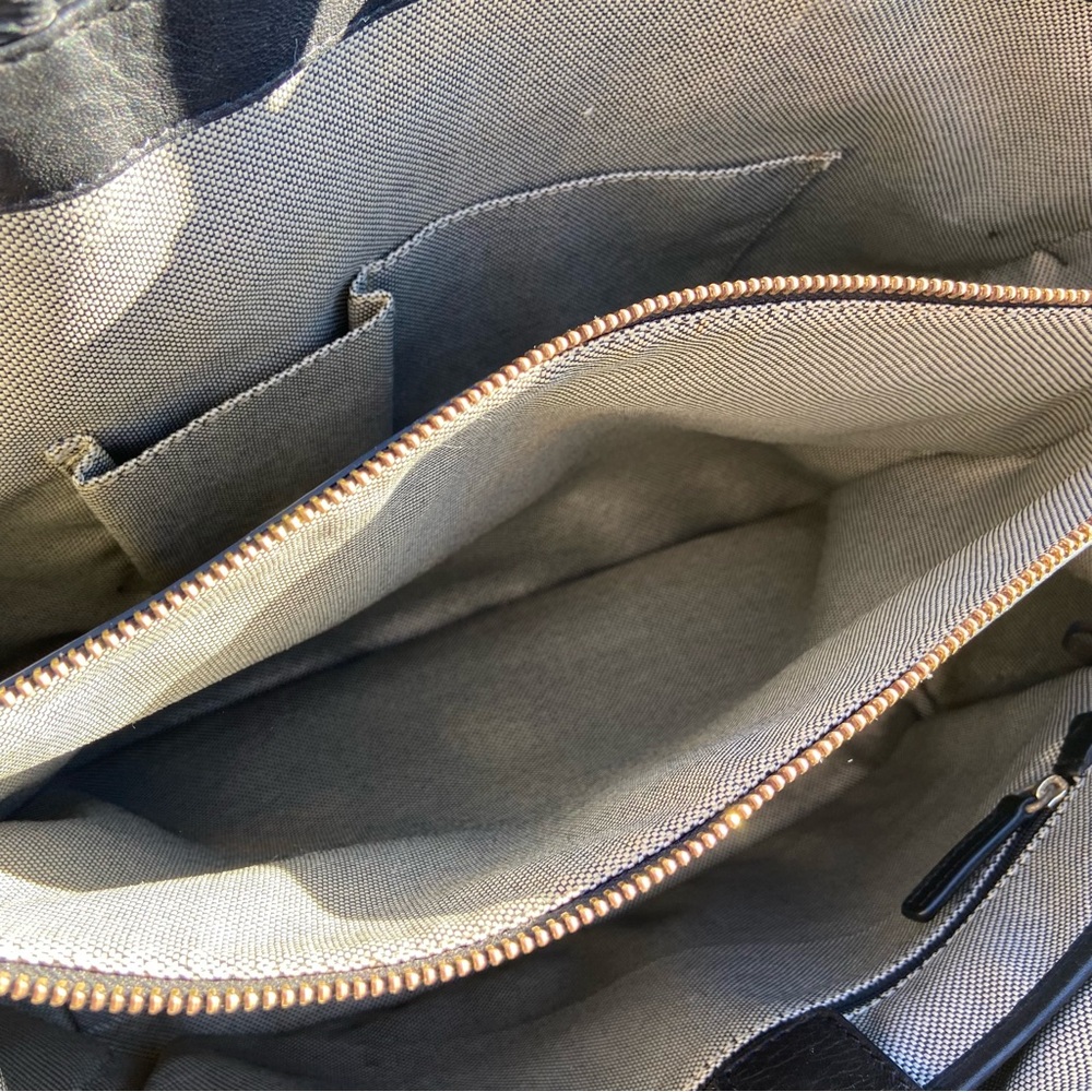 Vince Camuto Black Leather Tote Bag Elvan Style Gold Hardware Work Bag - Picture 5 of 16